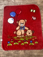 VTG Baby Blanket Teddy Bear Balloons Puppy Butterfly Mink Plush RED RaRe READ T