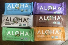 ALOHA Organic Plant Base Protein Bars - 6 Count with 6 Flavor Variety - Unboxed