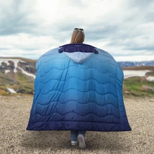 Below Zero Wearable Throw Blanket with Hood, Water Resistant Reversible To Plush