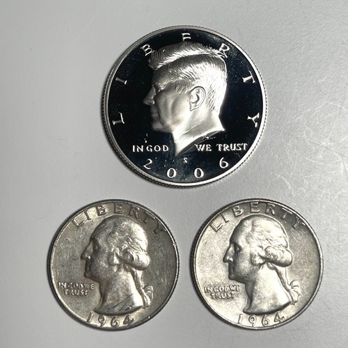 Lot Of 2 Silver Washington Silver Quarters & 2006 Proof Silver Half $1 FV .900