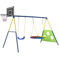 AIYAPLAY 4-in-1 Kids Swing Set with Swing Basketball Hoop Football Goal Toys