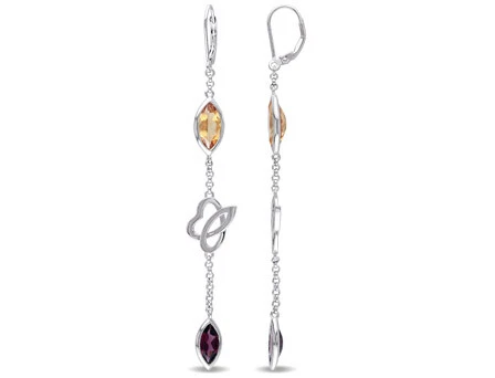 Pendientes colgantes de rodolita citrino TGW de plata de ley de 5 1/3 quilates Amour