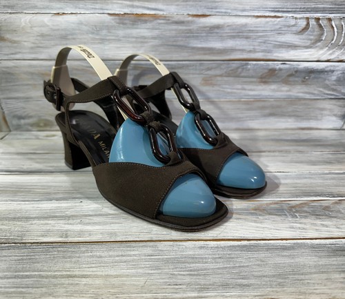 PRADA Milano Made In Italy Women's Heels Sandals Brown Luxury Brand - Picture 15 of 24