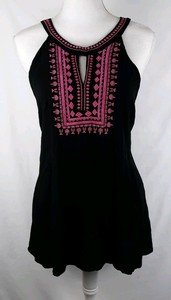 Andree-by-Unit-Boho-Black-Pink-Embroidered-Sleeveless-Tank-Size-Large-EE