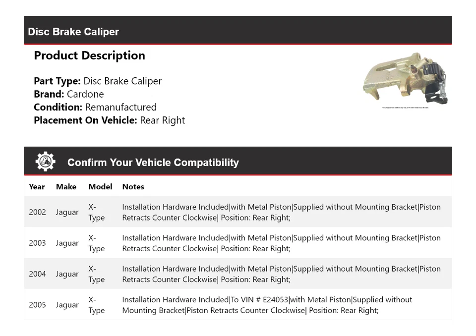 Pinza de freno de disco trasera derecha Cardone 2003 2004 para Jaguar X-Type 2002-2005 Foto 2 de 4