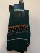 NWT Parks and Recreation Greetings From Pawnee Forest Green Crew Socks  Sz 8-12