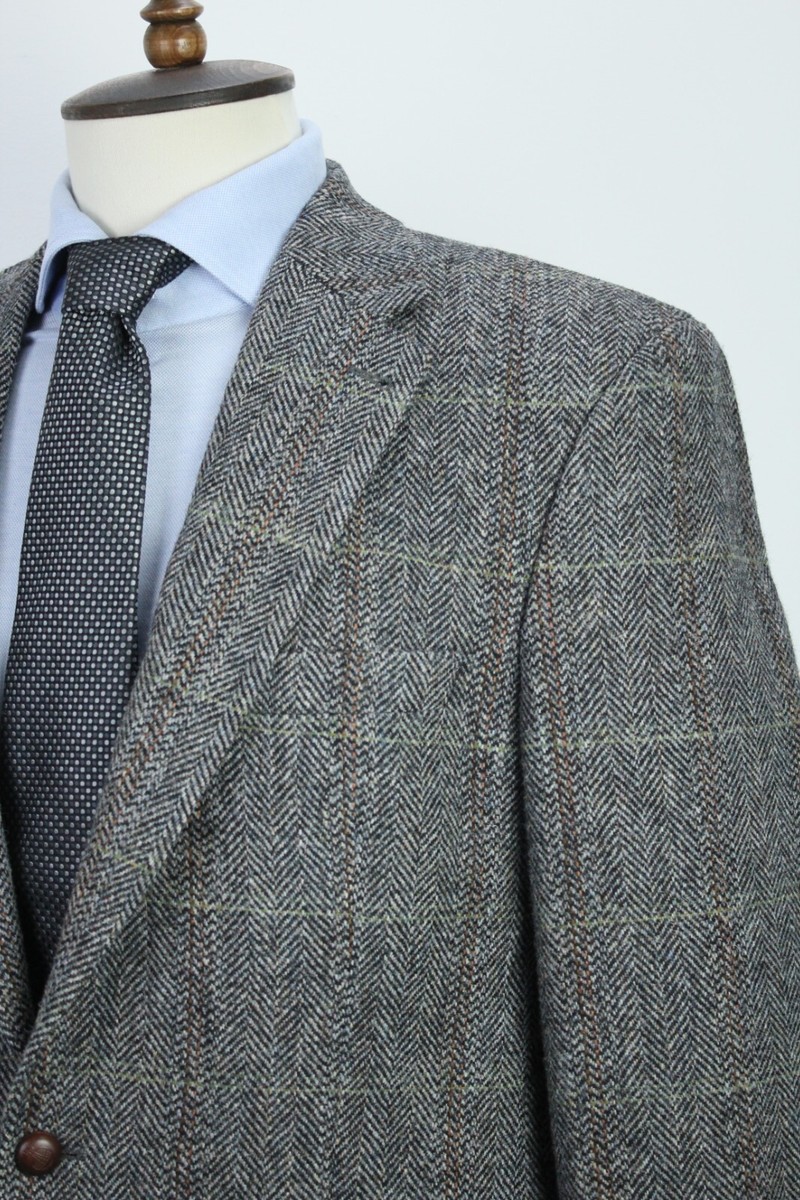 HARRIS TWEED Gray Herringbone WOOL Sport Coat Blazer Jacket 54L IT