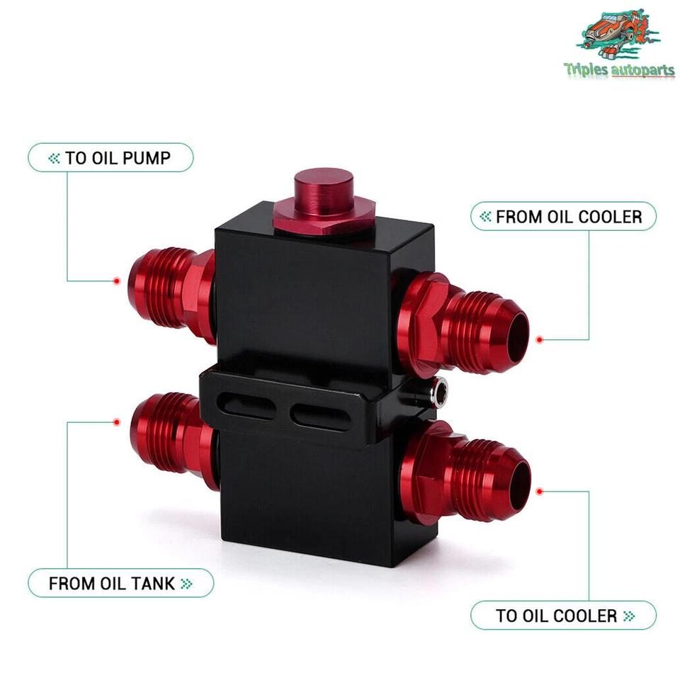 Adaptador de placa sándwich de filtro de aceite Billet con montaje de termostato de aceite en línea AN10 Foto 4 de 4