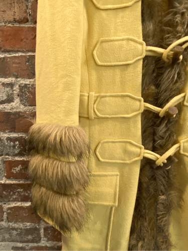 Newport News Penny Lane 90s Yellow Wool Blend Faux Fur Trimmed Toggle Buttons Co - Picture 5 of 16
