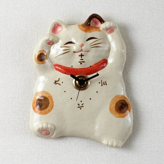 Gato de la suerte japonés Manekineko reloj de péndulo de pared con cerámica T...