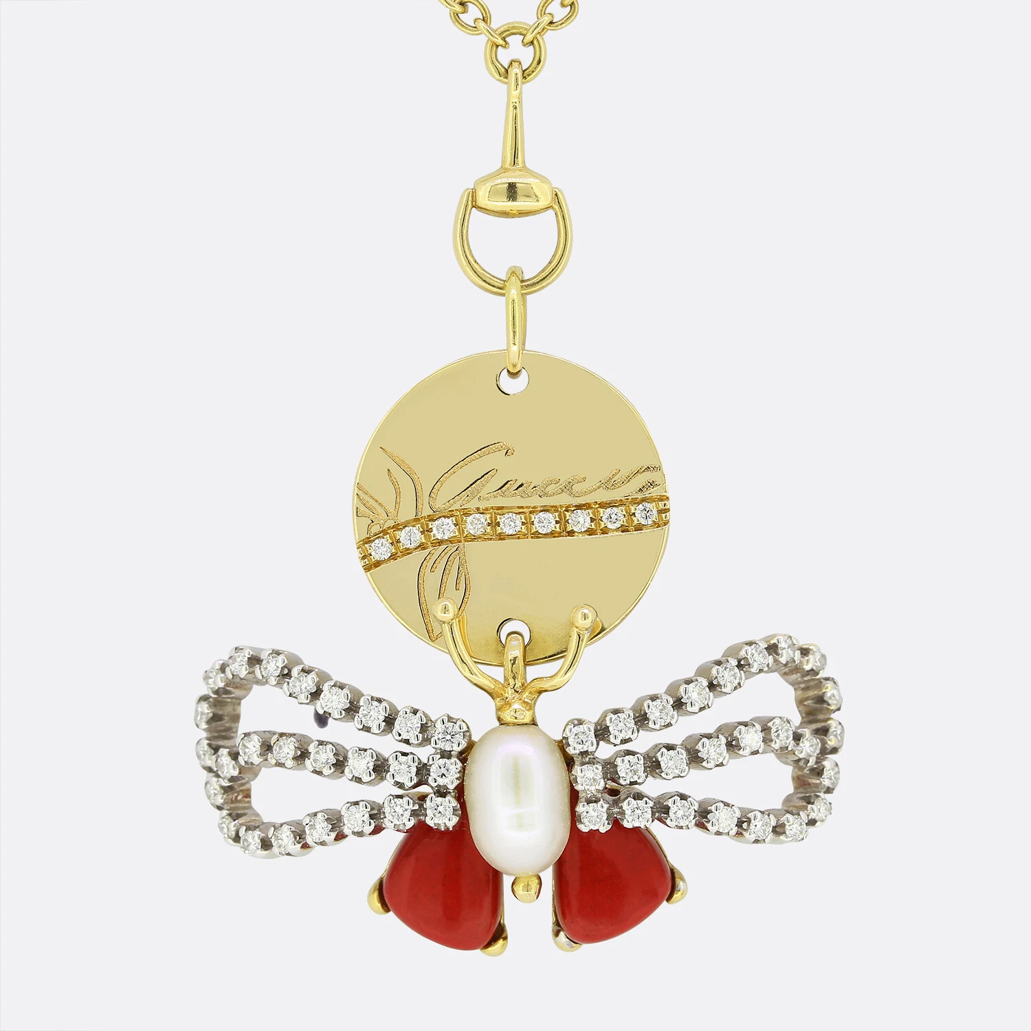 Collana Gucci Diamante Corallo e Apela Oro Giallo 18ct
