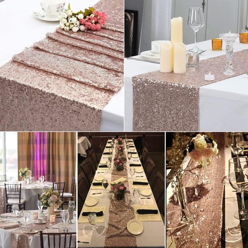 Dazzling Rose Gold Sequin Table Runners 12"x108" - Perfect for Special Occasions - Picture 8 of 11