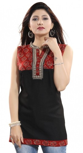 Women Ethnic Short Sleeveless Kurti Tunic Cotton Printed Kurta Shirt Dress MM217 - 第 5/8 張圖片