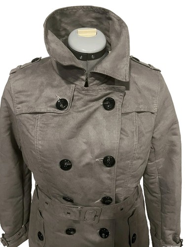 Steve Madden Women's Gray Suede Double Breasted Belted Trench Coat Size LARGE - Picture 5 of 8