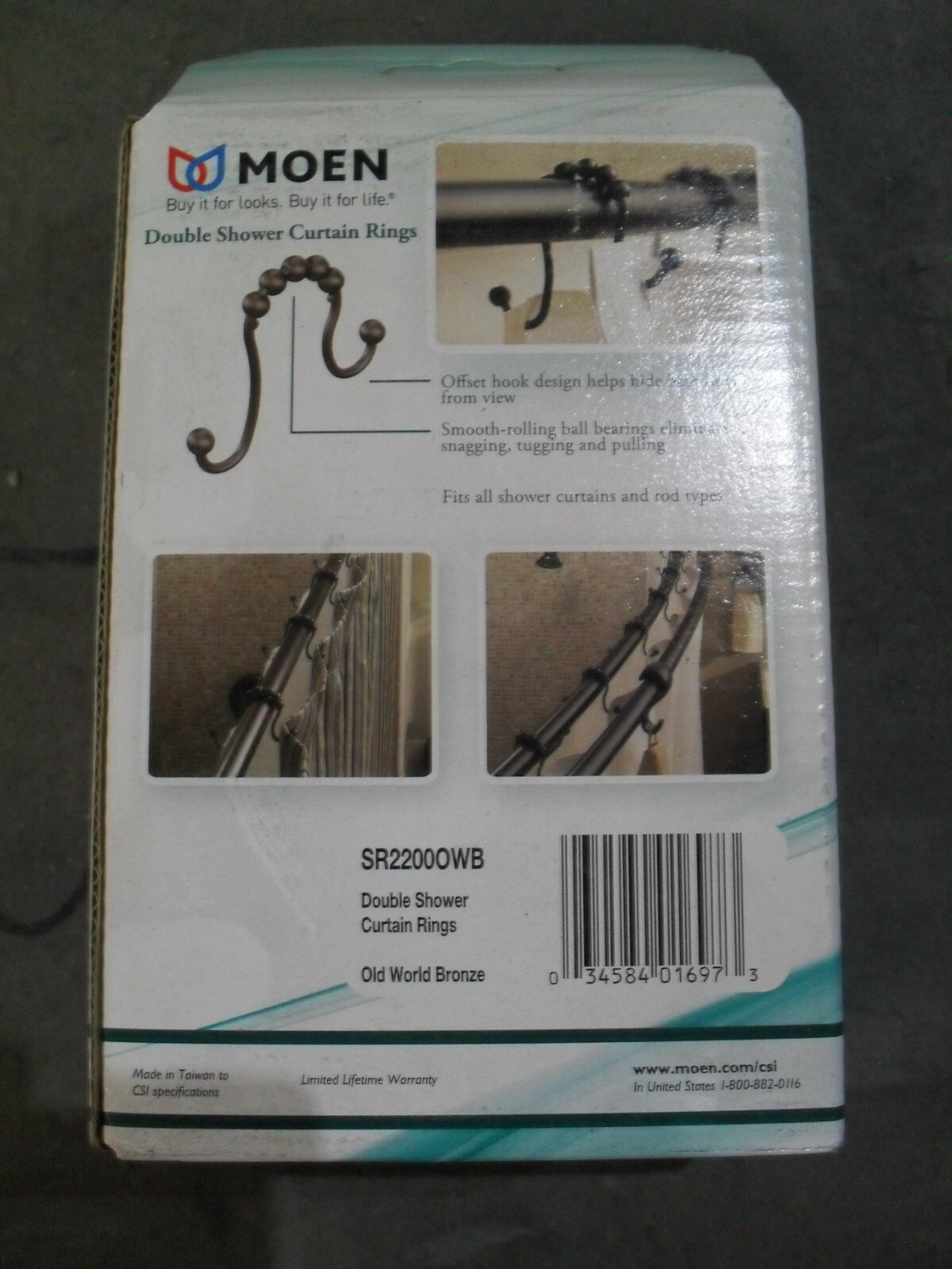 Moen Double Shower Curtain Rings Old World Bronze Sr2200owb Set of 12