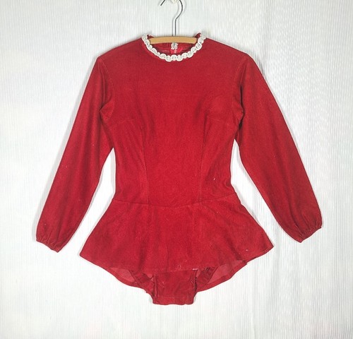 Vtg 70s Majorette Ice Skater Costume Ultrasuede Rust Red Mini Skirt Zip Back XS