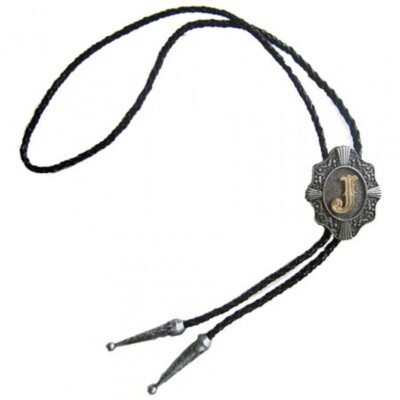 Western Bolo Tie mit Buchstabe J, 24 ct Goldauflage, Bolotie