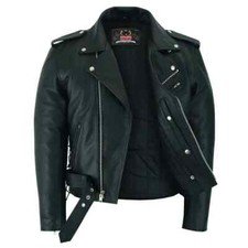 Premium Mens Brando Classic Bikers Leather Motorcycle Jacket With 2 Gun Pocket