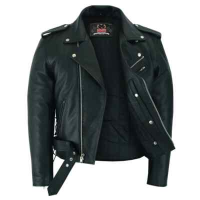 Premium Mens Brando Classic Bikers Leather Motorcycle Jacket With 2 Gun Pocket