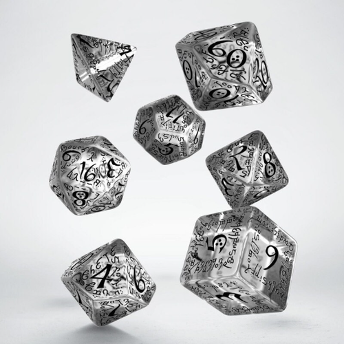 Juego de dados Elvish translúcido y negro - 7 piezas para juegos de mesa 5e DND RPG - Imagen 4 de 9