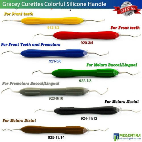 PERIODONTAL GRACEY CURETTES DENTAL SCALERS SILICONE HANDLE DENTIST HAND