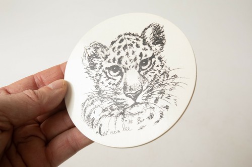Max or Man Lee Drink Coaster w/Cat Leopard (R3B) Black on White 4.25" Barware - Picture 5 of 5