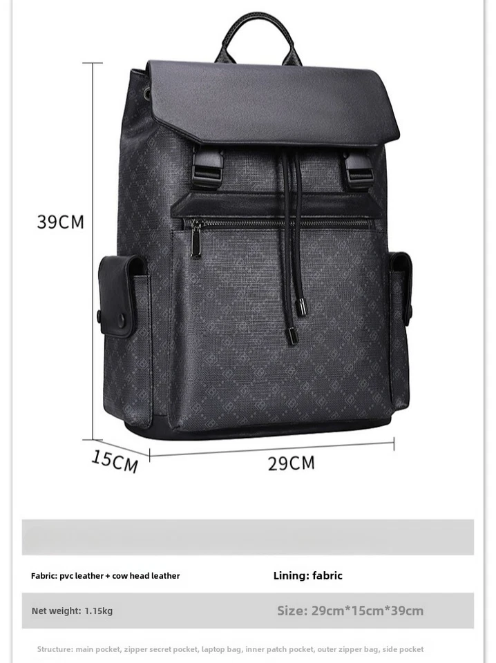 Mochila de cuero de moda para hombre bolsa de computadora de gran capacidad mochila de viaje Foto 4 de 4