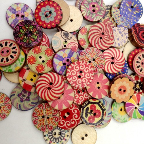100 stk Bunte Holz Knöpfe Bastelknöpfe Knopfmischung Modeknöpfe 15/20/25MM Deko