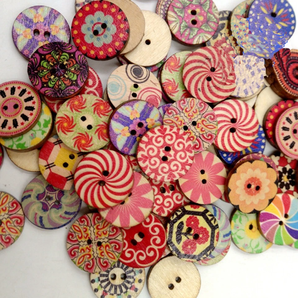 100 stk Holz Knöpfe Bastelknöpfe Bunte Knopfmischung Modeknöpfe 15/20/25MM Deko - Bild 2 von 4