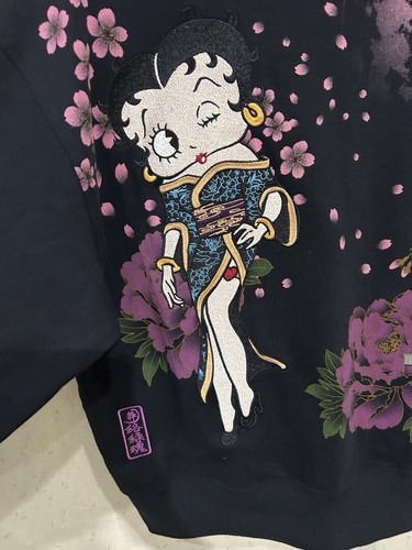 Karakuri Tamashii Betty Boop Full Zip Hoodie Sweatshirt Embroidered Black XL - Picture 3 of 8