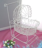 Wire Baby Carriage For Baby Shower Or Christening Decorations - White Wire Baby Carriage For Baby Shower Or Christening Decorations - White