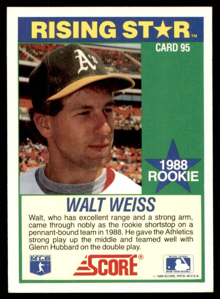 1989 Score Hottest 100 Rising Stars Walt Weiss Oakland Athletics #95 - Image 2 of 2