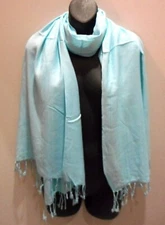 Unisex Scarf Shawl Wrap Pashmina Fringe Sky Blue Long Wide Fringe Sarong FUL-511