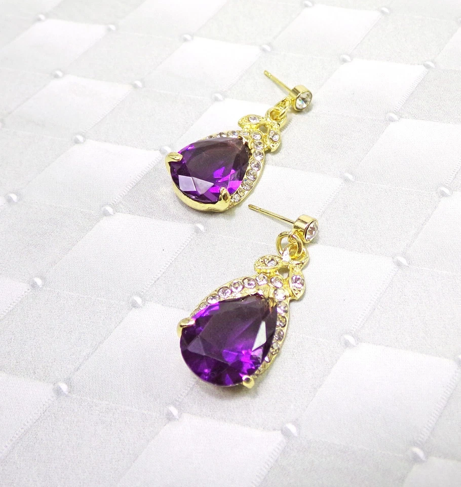Фиолетовый кристалл серьги с каплевидной формы кристалл и прозрачные кристаллы новый - Изображение 4 из 4