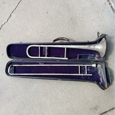 Antique Buescher Grand Model A Trombone Elkhart Silver /w Mouthpiece  Case