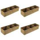 4 pcs  3 Compartments Home Storage Box Sea Grass Woven Sundries Storage Case