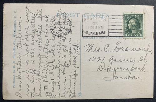 Washington DC Potomac Park Riverside Dr japanische Kirschblüten Postkarte 1923 - Bild 2 von 2