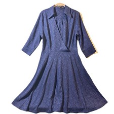 Miusol Long Sleeve Blue Paisley Dress XL Collar Fit Flare 70s Style