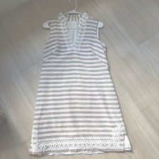 Eliza J Sleeveless Shift Dress Linen Blend Preppy Vacation Striped Lined 8