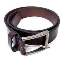 New Genuine Italian Leather Belt Made in Italy Brown Antique Brass Buckle Siz 32