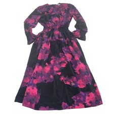 Victor Alfaro Dress Womens Large Black Pink Purple Floral Cottagecore Romantic