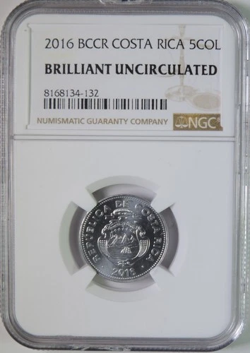 2016 BCCR Costa Rica 5 Five Colones Coin NGC Graded Brilliant Uncirculated