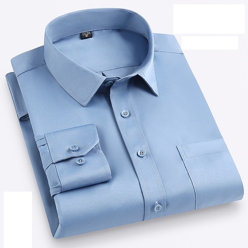Mens Dress Shirts Long Sleeves Formal Ice-Silk No Iron Elastic Casual Shirts Top - Picture 10 of 34