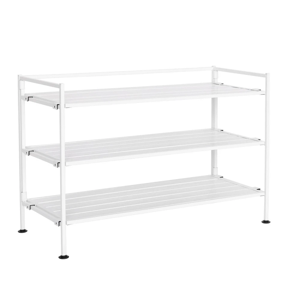 Seville Classics 9-Pair 3-Tier White Resin Slat Metal Frame Stackable Shoe Rack - Image 2 of 4