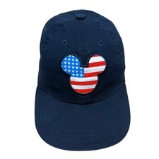 Disney Mickey Mouse USA Flag Baseball Cap Hat Elastic Strap Kids Navy Blue Sz S