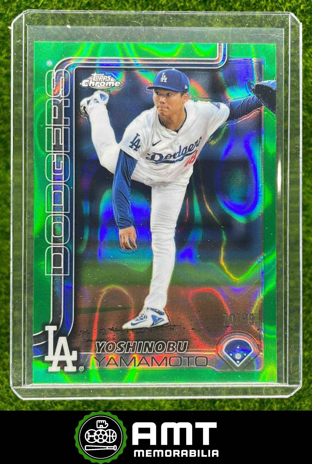 Yoshinobu Yamamoto 2025 Topps Chrome 70/99 Green Lava Refractor Dodgers #179