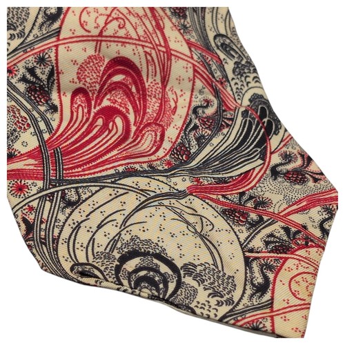 Cravatta Polo Ralph Lauren 55"x3,75" 100% seta rosso nero crema paisley art deco USA - Foto 4 di 8