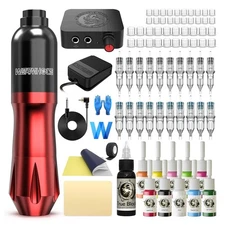 Tattoo Kit, Wormhole Gun Kit Machine 20 82 Piece Set, Red 
