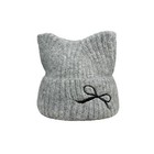 Weiche warme Strickmütze Beanie für Damen mit Katzenohren und Schleife Winter