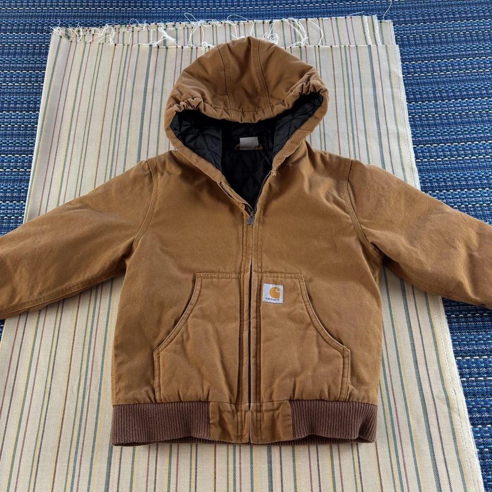 Carhartt Jacket Youth Small 7-8 Brown Hooded Quilted Lined Duck Canvas Boys Kids - Image 2 of 4